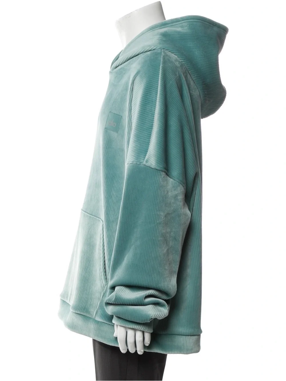 Alo Oversized Velour Ribbed Baller Hoodie in Seafoam Green XL